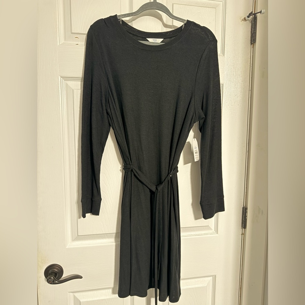 Time and Tru Black Long Sleeve Tie-Waist Midi Dress